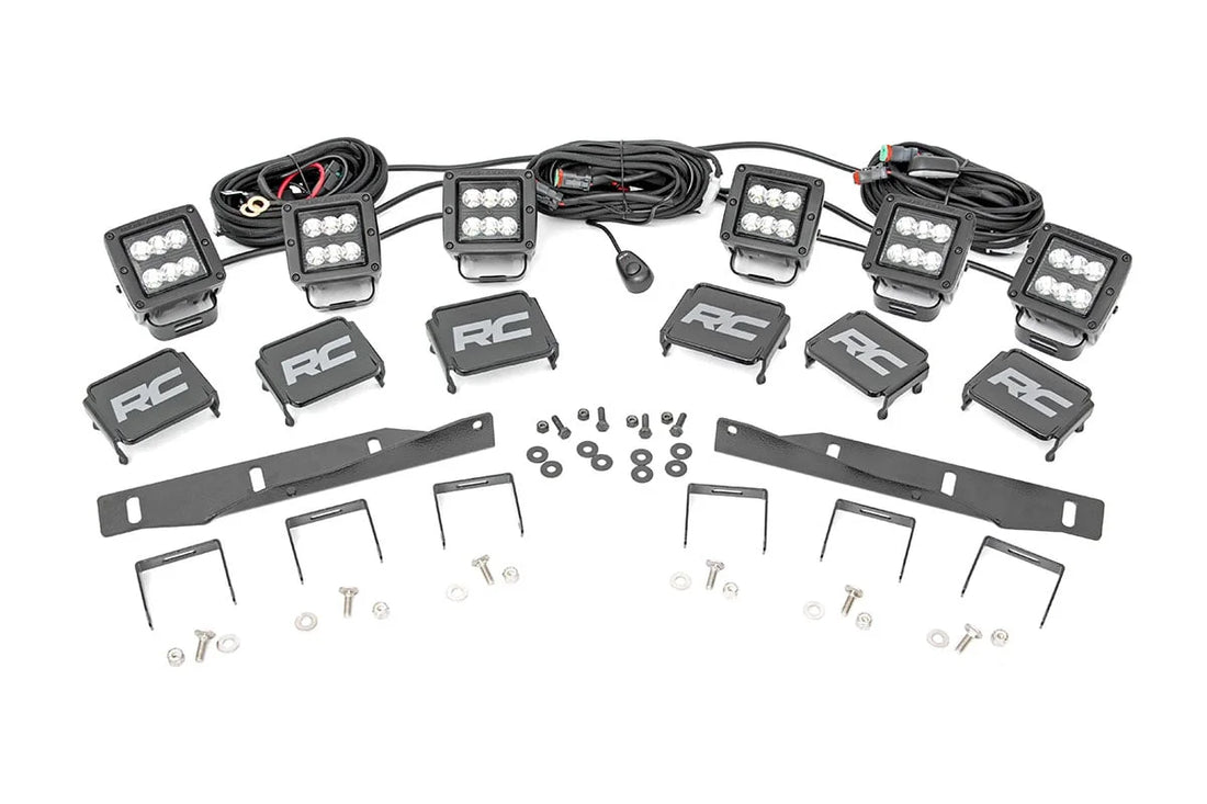 Rough Country LED Light Kit | Fog Mount | Triple 2" Black Pair | Ford Raptor 4WD (17-20) 70700 - Side View