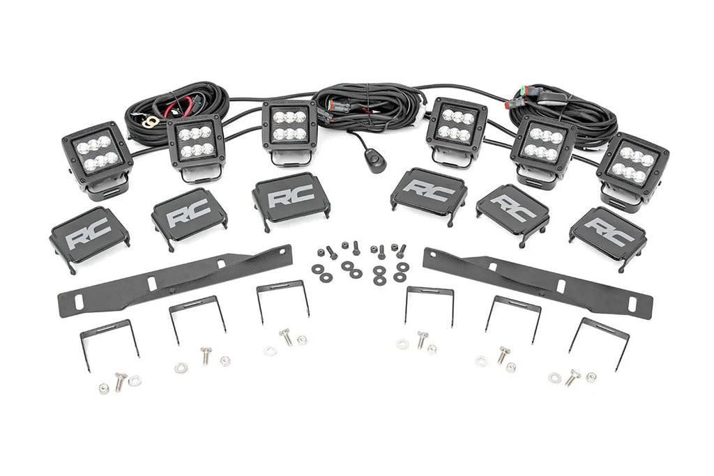 Rough Country LED Light Kit | Fog Mount | Triple 2" Black Pair | Ford Raptor 4WD (17-20) 70700 - Side View
