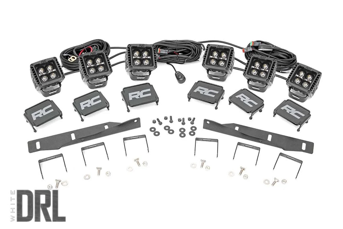 Rough Country LED Light Kit | Fog Mount | Triple 2" Black Pair | White DRL | Ford Raptor (17-20) 70700DRL - Side View