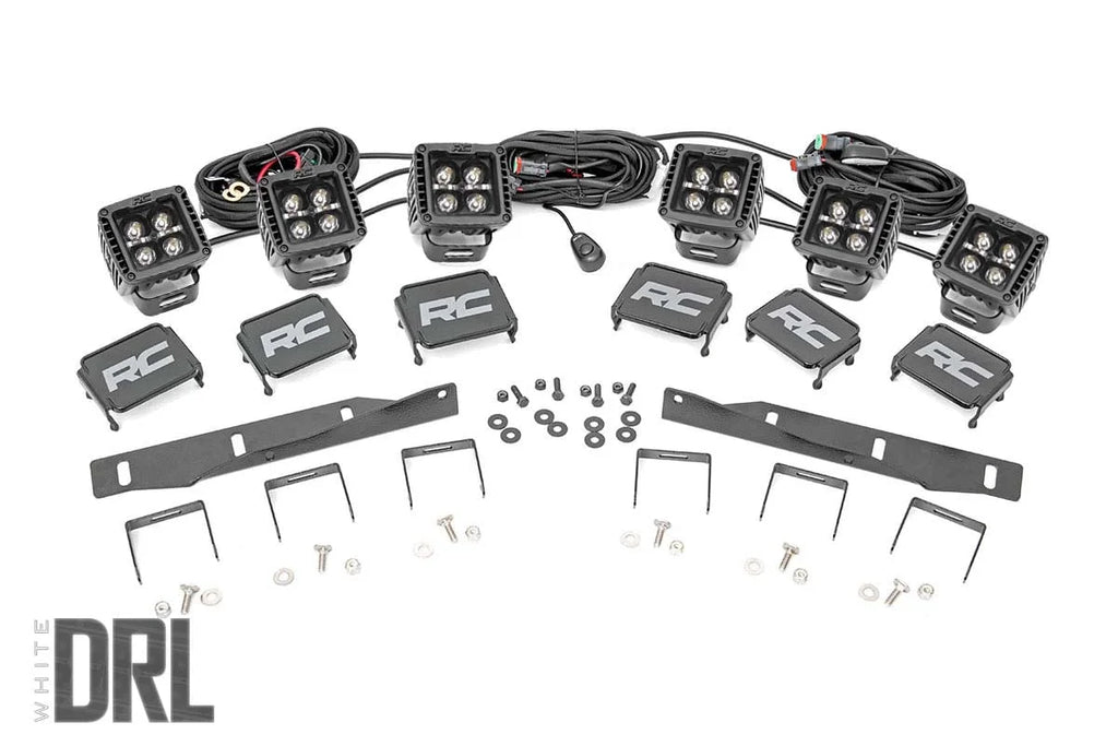 Rough Country LED Light Kit | Fog Mount | Triple 2" Black Pair | White DRL | Ford Raptor (17-20) 70700DRL - Side View