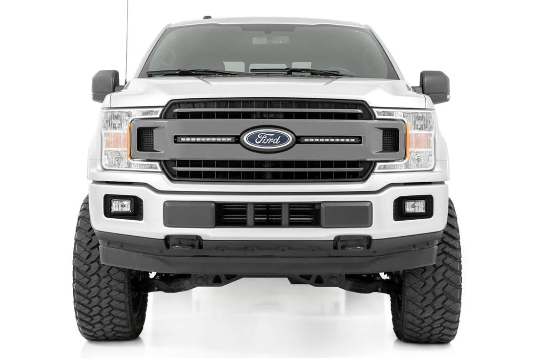 Rough Country LED Light Kit | Grille Mount | 10" Chrome Slimline Pair | Ford F-150 (18-20) 70809 - Installation View