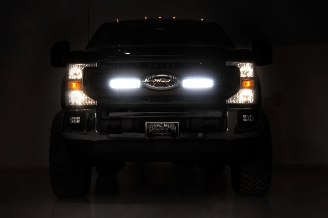 Rough Country LED Light Kit | Grille Mount | 10 Inch Black | Slimline | Ford F-250 Super Duty (20-22) 70898 - Back View