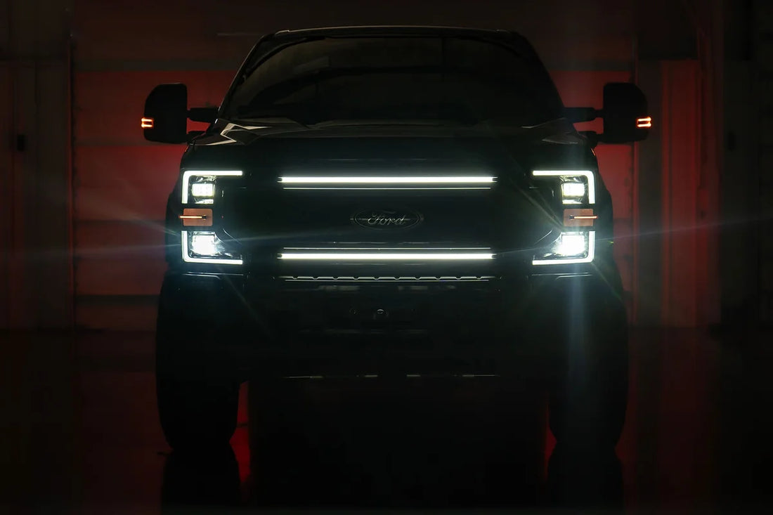 Rough Country LED Light Kit | Grille Mount | 30 Inch DRL | Ford F-250/F-350 Super Duty (17-22) 70990A - Installation View