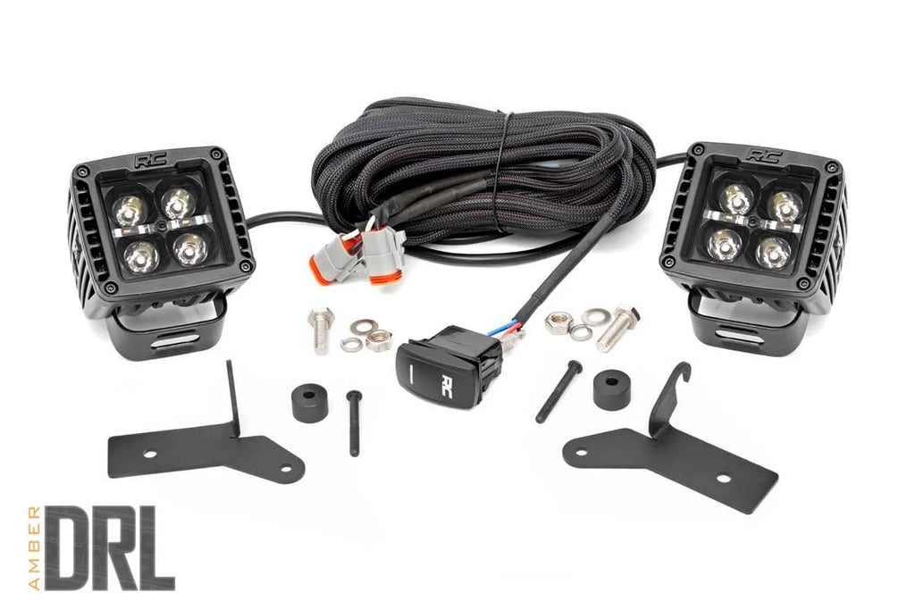 Rough Country LED Light Kit | Hinge Mount | 2" Black Pair | Amber DRL | Jeep Gladiator JT/Wrangler JL (18-24) 70052DRLA - ...