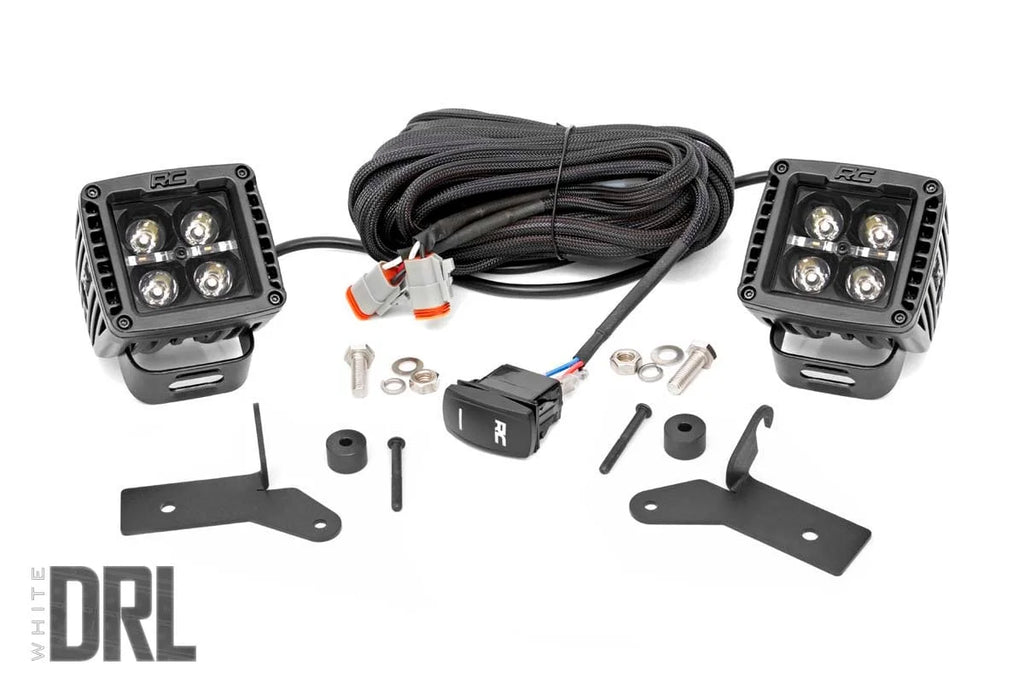 Rough Country LED Light Kit | Hinge Mount | 2" Black Pair | White DRL | Jeep Gladiator JT/Wrangler JL (18-24) 70052DRL - M...
