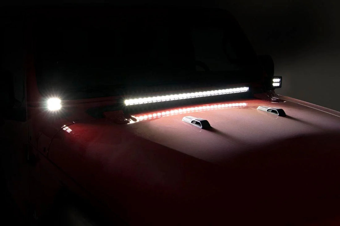 Rough Country LED Light Kit | Hood Mount | 30" Black Single Row | Jeep Gladiator JT/Wrangler JL (18-24) 70054 - Additional...