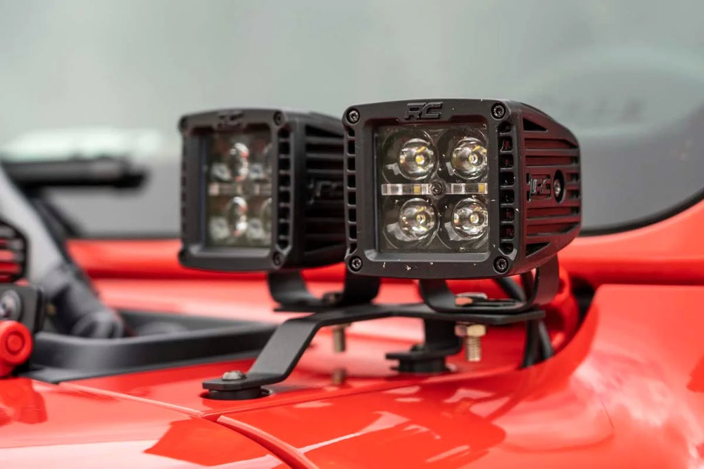 Rough Country LED Light Kit | Quad | Cowl Mount | 2" Black | White DRL | Jeep Gladiator JT/Wrangler JL (18-24) 70824 - Bac...