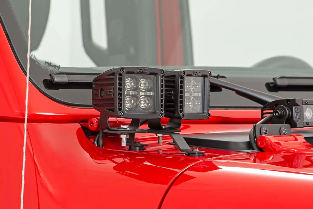 Rough Country LED Light Kit | Quad | Cowl Mount | 2" Black | White DRL | Jeep Gladiator JT/Wrangler JL (18-24) 70824 - Add...