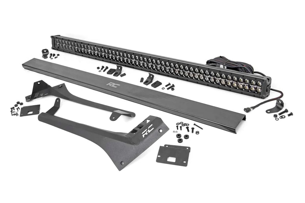 Rough Country LED Light Kit | Windshield | 50" BLK Dual Row | Amber DRL | Jeep Gladiator JT/Wrangler JL (18-24) 70068 - Ma...