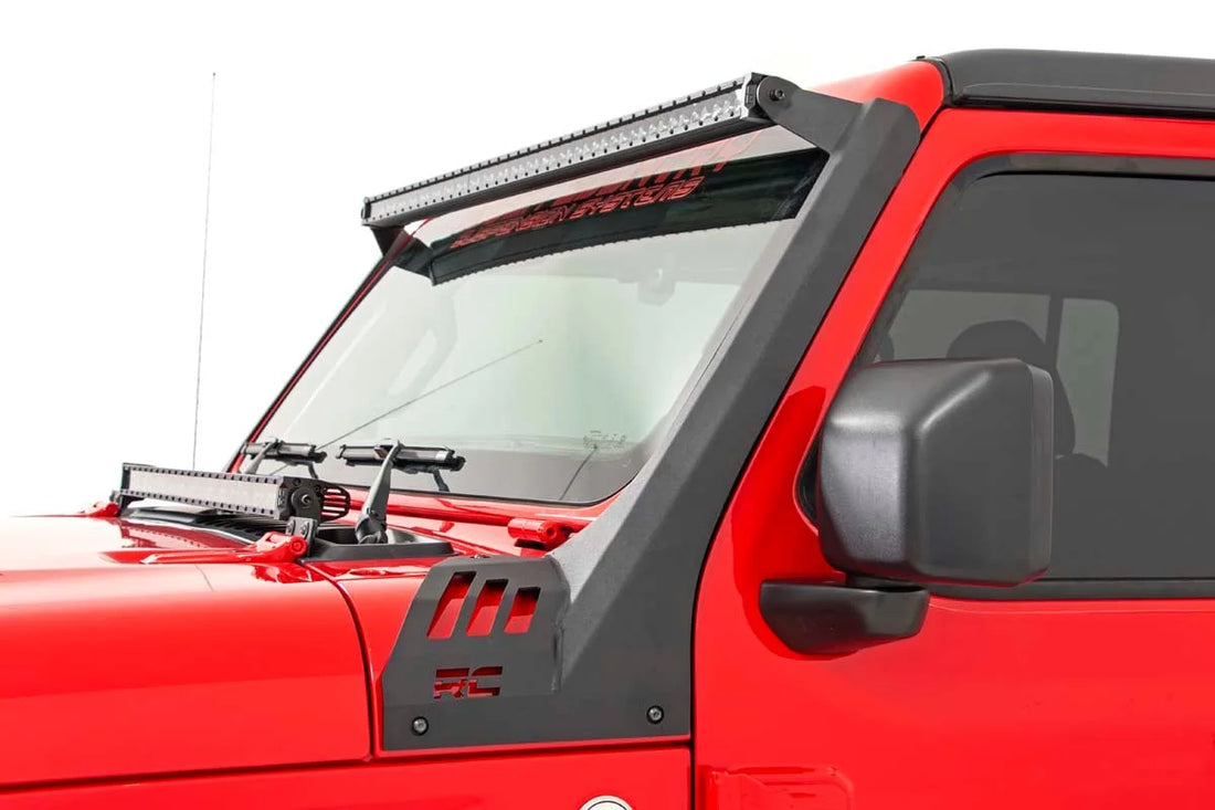 Rough Country LED Light Kit | Windshield | 50" BLK Single Row | WHT DRL | Jeep Gladiator JT/Wrangler JL (18-24) 70066 - Si...