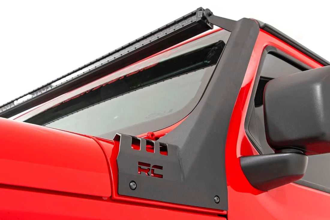 Rough Country LED Light Kit | Windshield | 50" BLK Single Row | WHT DRL | Jeep Gladiator JT/Wrangler JL (18-24) 70066 - In...