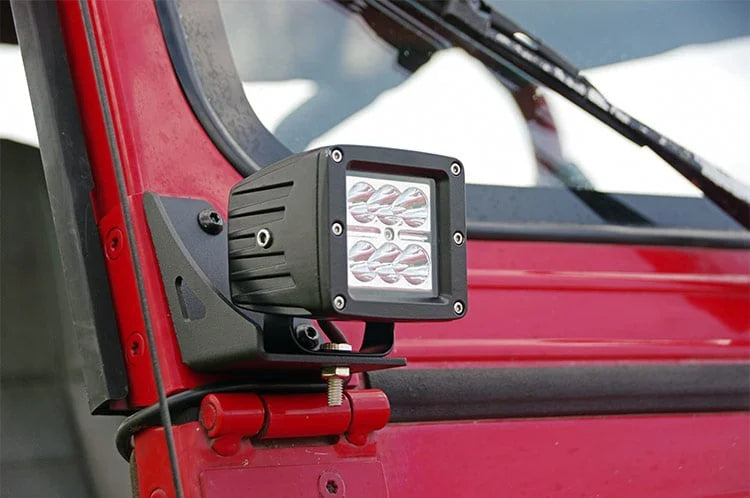 Rough Country LED Light Mount | Lower Windshield | Pod Pair | Jeep Wrangler YJ 4WD (87-95) 70510 - Installation View