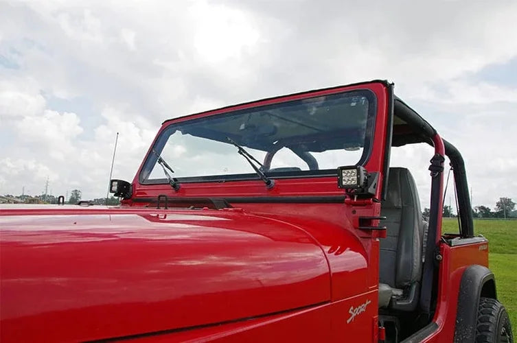 Rough Country LED Light Mount | Lower Windshield | Pod Pair | Jeep Wrangler YJ 4WD (87-95) 70510 - Installation View