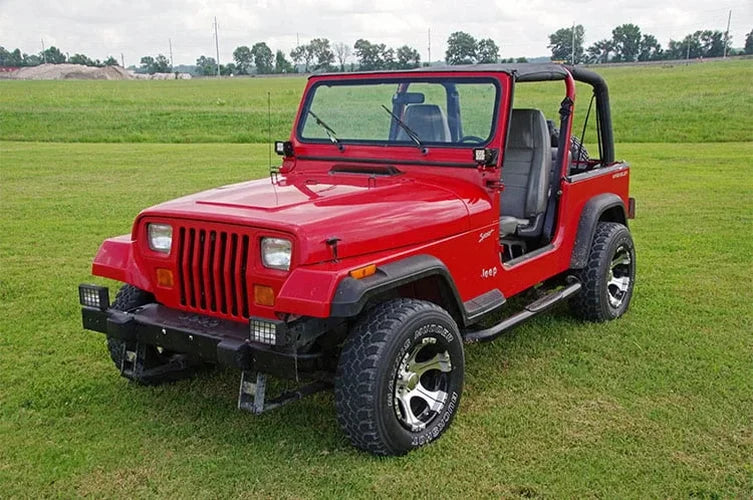 Rough Country LED Light Mount | Lower Windshield | Pod Pair | Jeep Wrangler YJ 4WD (87-95) 70510 - Installation View