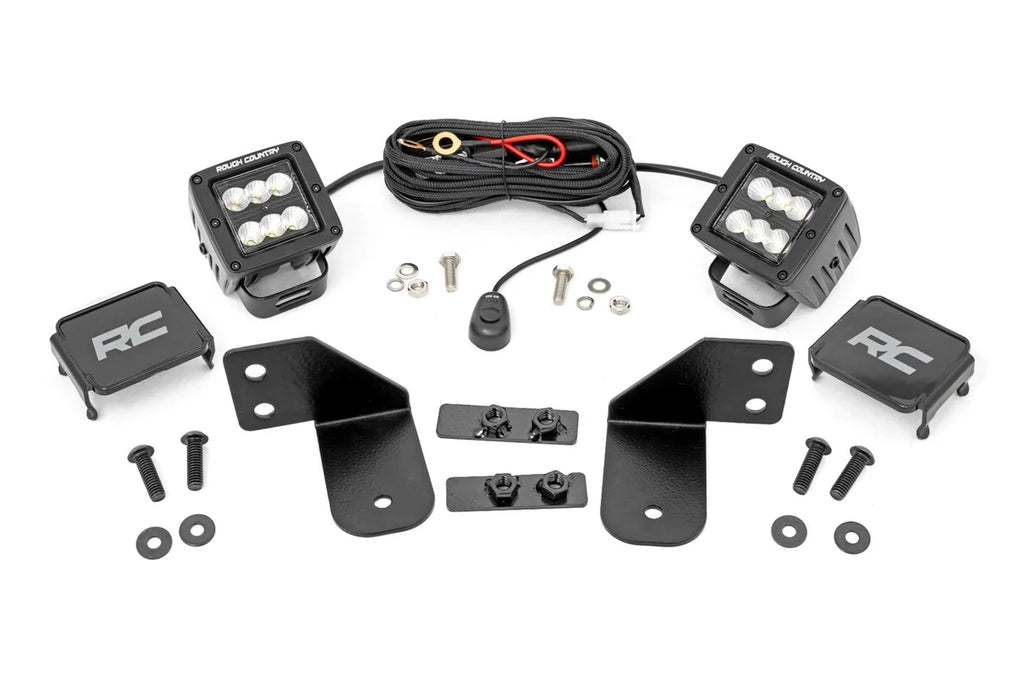 Rough Country LED Light | RR Cage Mount | 2" Black Flood Pair | Polaris Ranger 1000/Ranger XP 900/1000 93145 - Rear View
