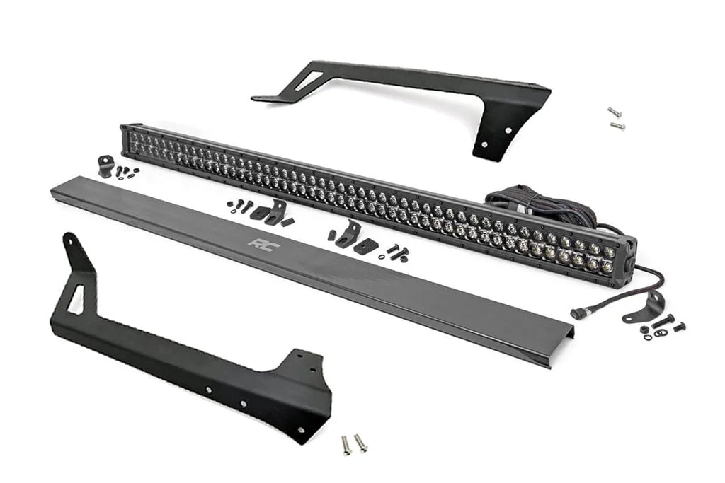 Rough Country LED Light | Windshield Mnt | 50" Black Dual Row | Amber DRL | Jeep Wrangler JK (07-18) 70504BLDRLA - Main Pr...