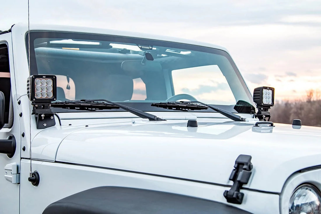 Rough Country Light Mounts | Lower Windshield | Jeep Wrangler JK/Wrangler Unlimited  (07-18) 6004 - Back View