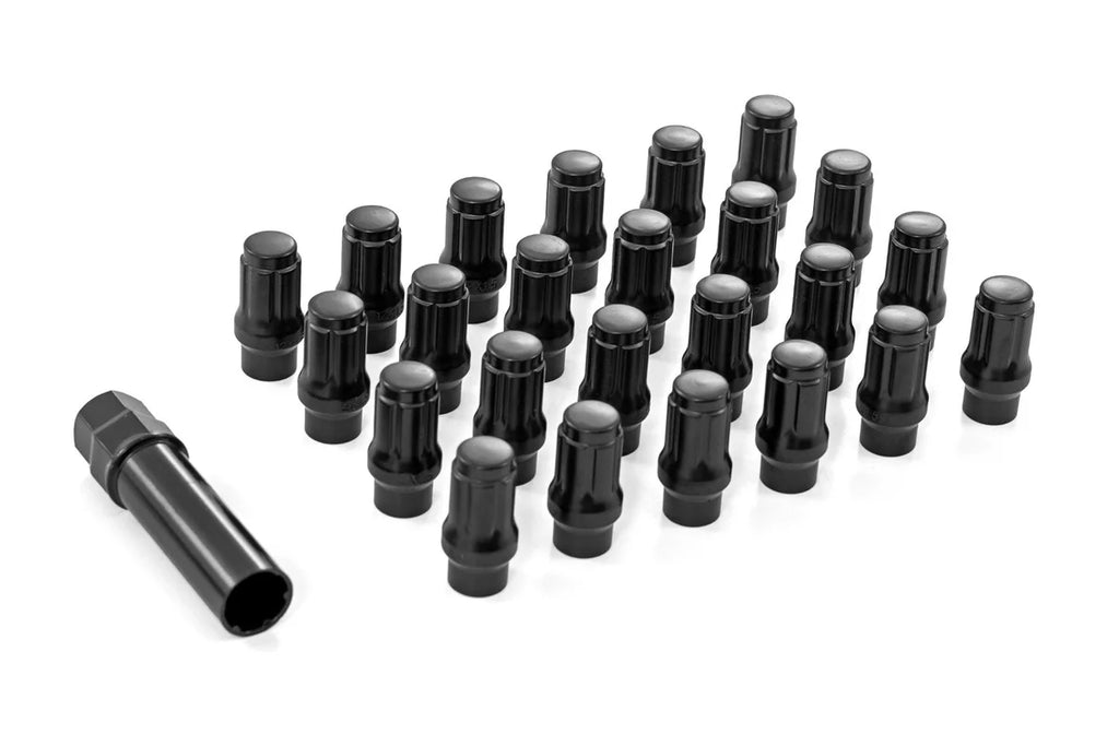 Rough Country M12 x 1.5 Lug Nut Set of 24 | Black | Closed End | Extended Thread - Main Product View