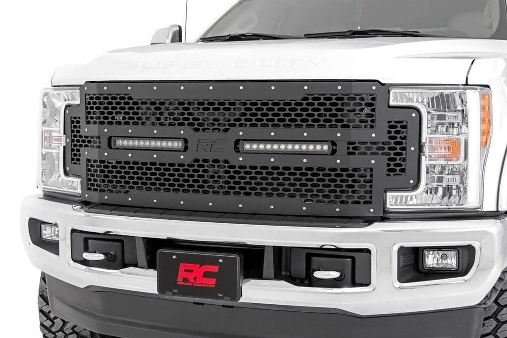 Rough Country Mesh Grille | 12" Dual Row LED | Black | Ford F-250/F-350 Super Duty (17-19) 70216 - Main Product View