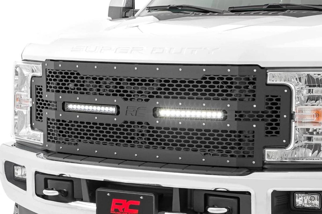 Rough Country Mesh Grille | 12" Dual Row LED | Black | Ford F-250/F-350 Super Duty (17-19) 70216 - Back View