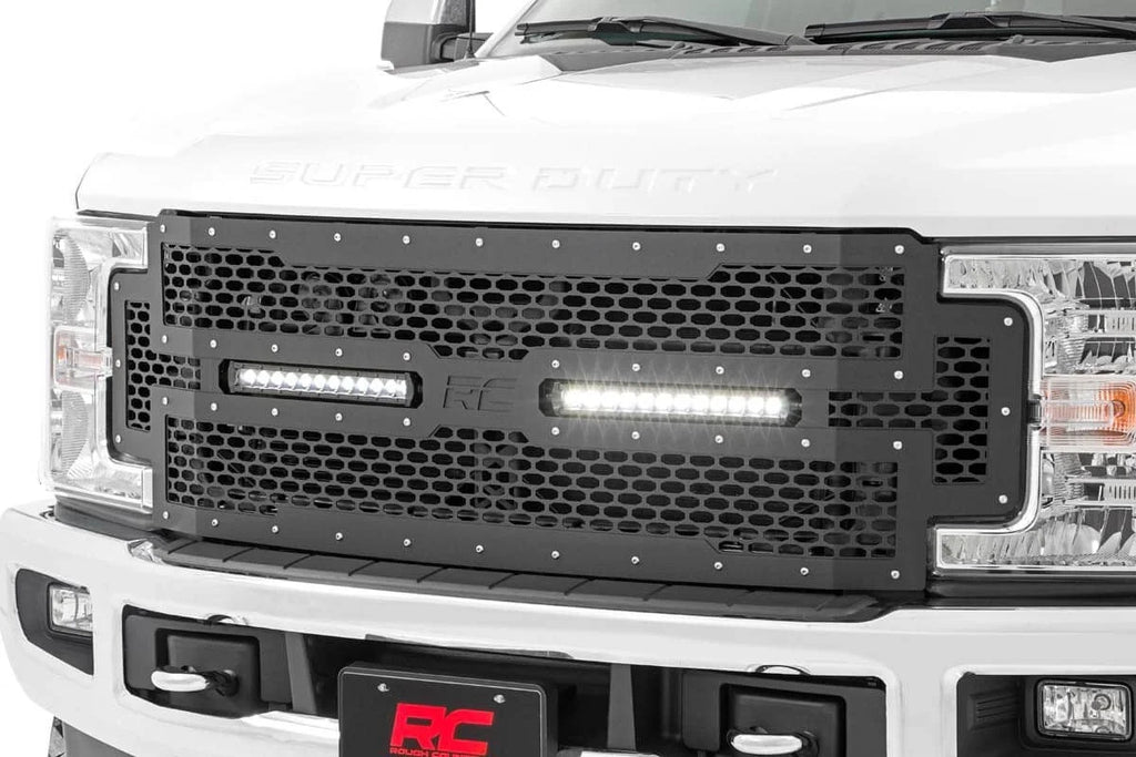 Rough Country Mesh Grille | 12" Dual Row LED | Black | Ford F-250/F-350 Super Duty (17-19) 70216 - Back View