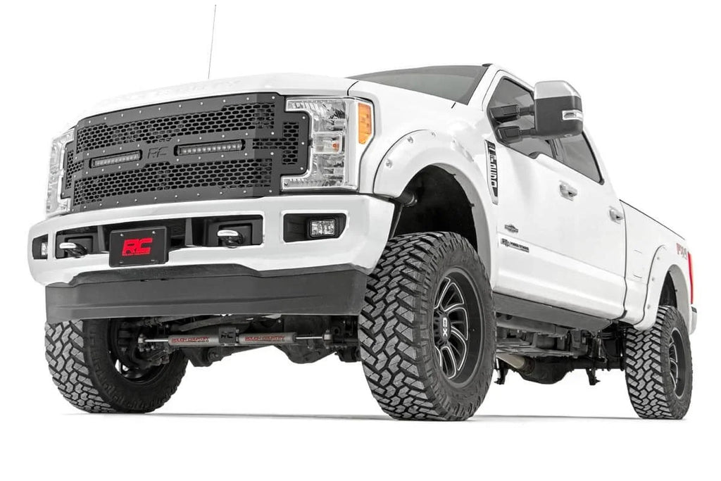 Rough Country Mesh Grille | 12" Dual Row LED | Black | Ford F-250/F-350 Super Duty (17-19) 70216 - Installation View