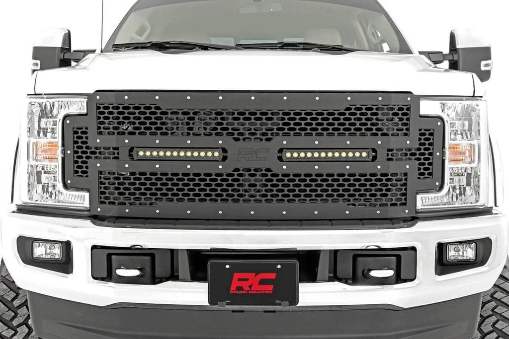 Rough Country Mesh Grille | 12" Dual Row LED | Black | Ford F-250/F-350 Super Duty (17-19) 70216 - Additional View 5