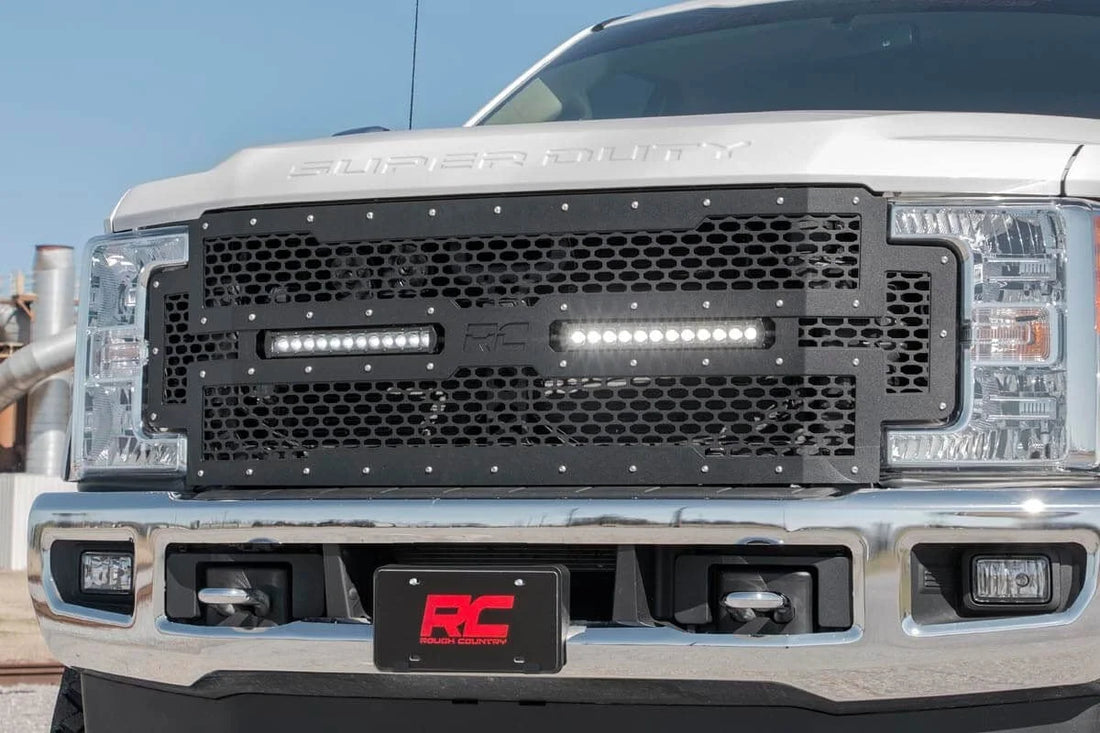 Rough Country Mesh Grille | 12" Dual Row LED | Black | Ford F-250/F-350 Super Duty (17-19) 70216 - Additional View 6