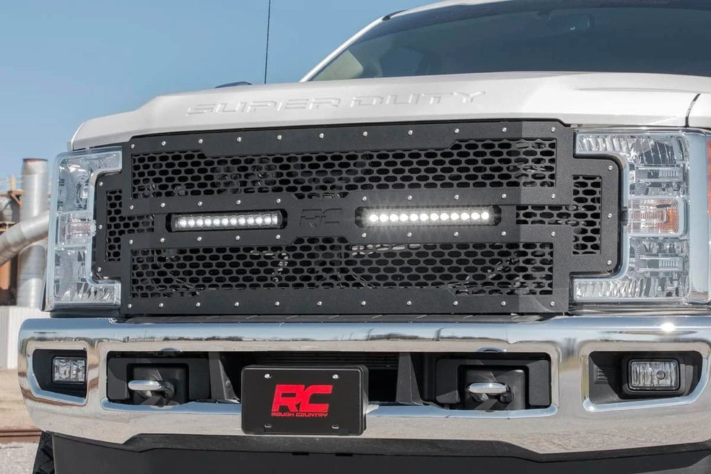 Rough Country Mesh Grille | 12" Dual Row LED | Black | Ford F-250/F-350 Super Duty (17-19) 70216 - Additional View 6
