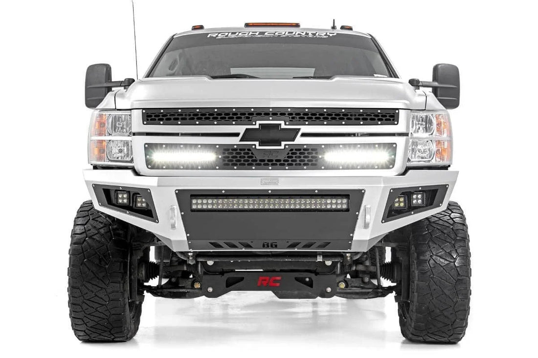 Rough Country Mesh Grille | 12" Single Row LED Pair | Black | Chevy Silverado 2500 HD/3500 HD (11-14) 70155 - Side View