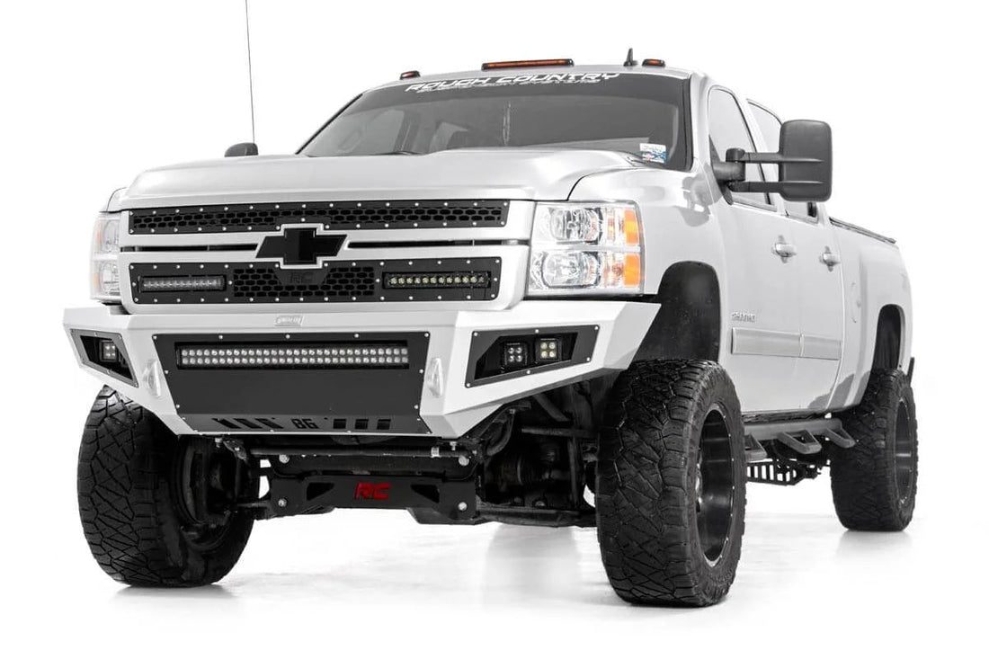 Rough Country Mesh Grille | 12" Single Row LED Pair | Black | Chevy Silverado 2500 HD/3500 HD (11-14) 70155 - Back View