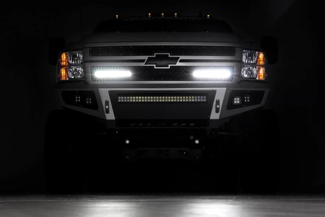 Rough Country Mesh Grille | 12" Single Row LED Pair | Black | Chevy Silverado 2500 HD/3500 HD (11-14) 70155 - Additional V...