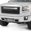 Load image into Gallery viewer, Rough Country Mesh Grille | 30" Dual Row LED | Black | Amber DRL | GMC Sierra 1500 (14-15) 70190BDA - Installation View