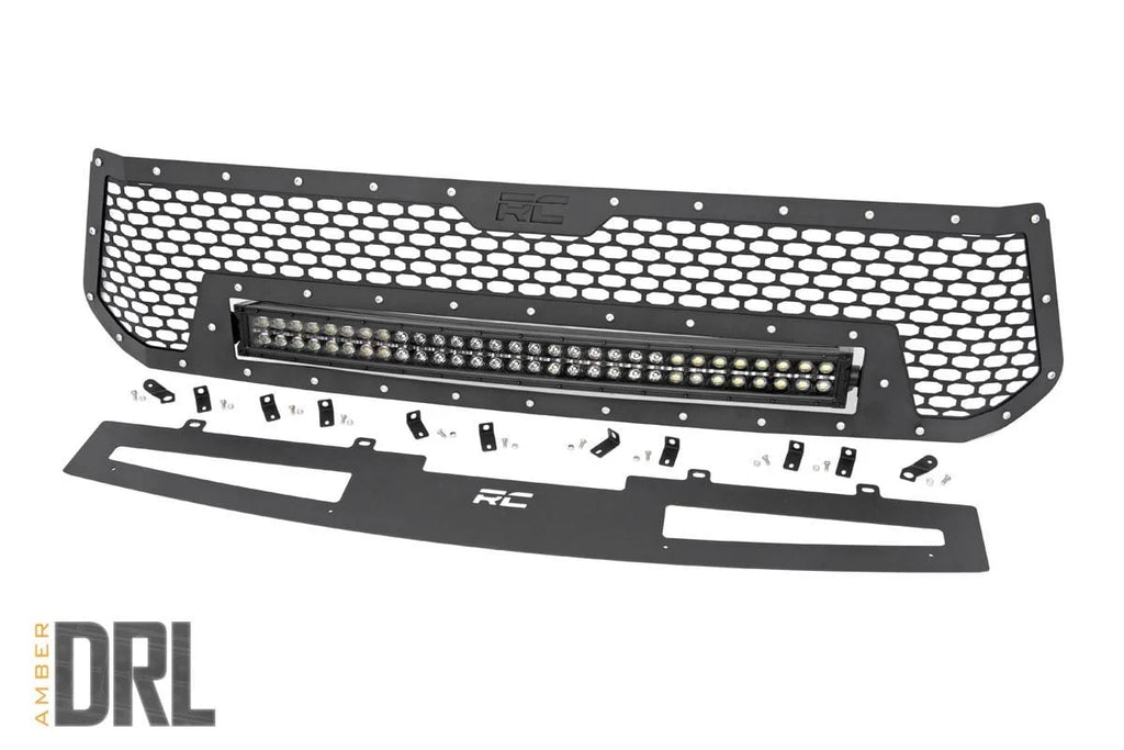 Rough Country Mesh Grille | 30" Dual Row LED | Black | Amber DRL | Toyota Tundra (14-17) 70224 - Main Product View