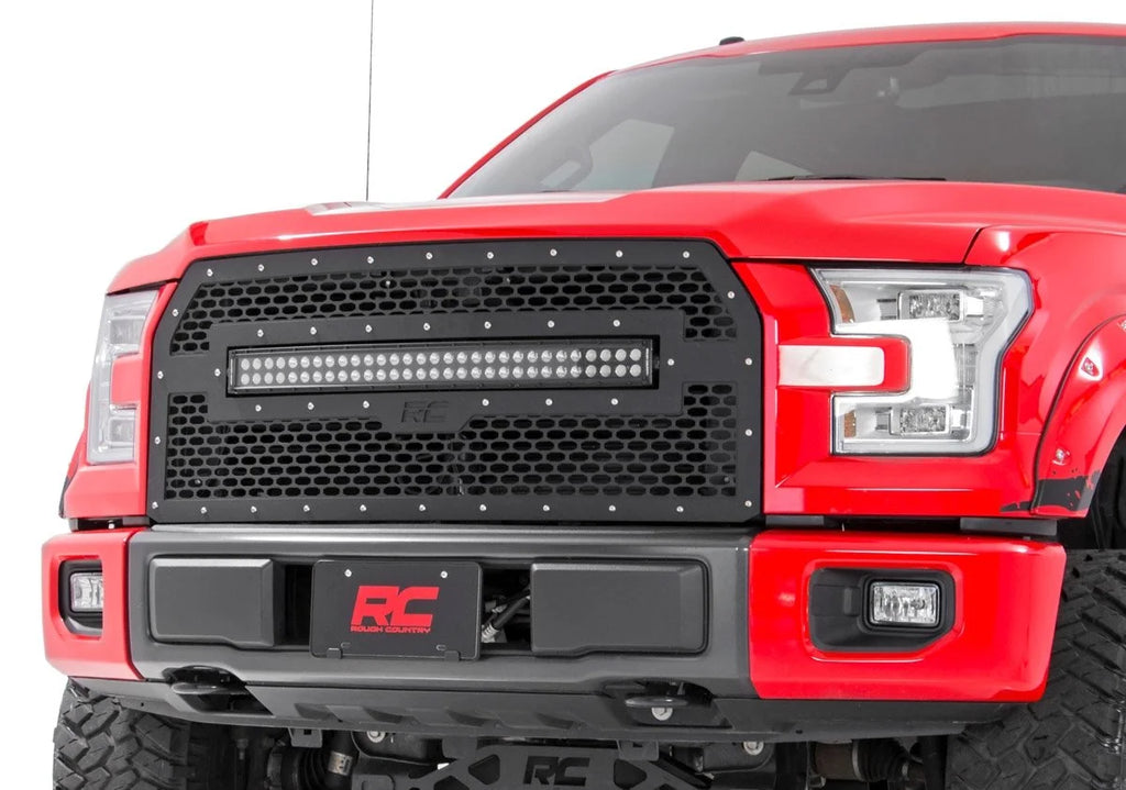 Rough Country Mesh Grille | 30" Dual Row LED | Black | Ford F-150 2WD/4WD (2015-2017) 70193 - Installation View