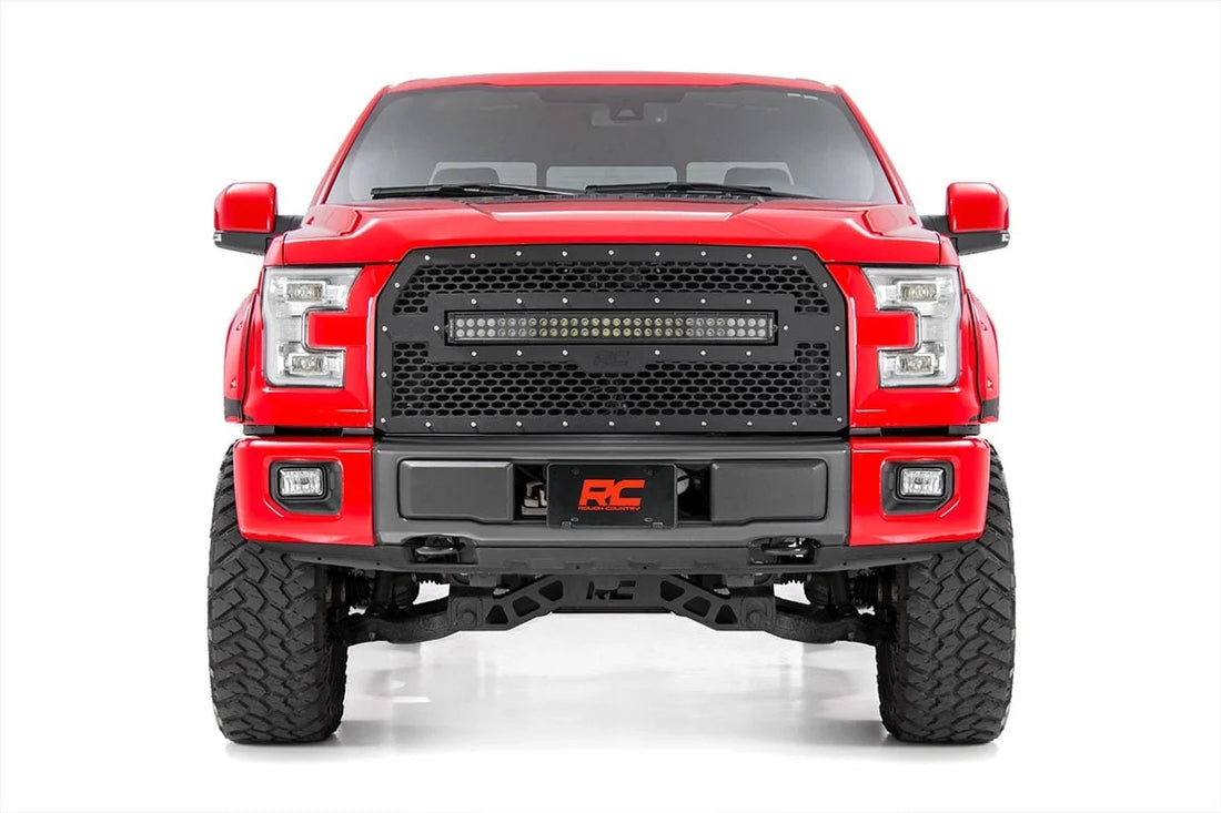 Rough Country Mesh Grille | 30" Dual Row LED | Black | Ford F-150 2WD/4WD (2015-2017) 70193 - Installation View