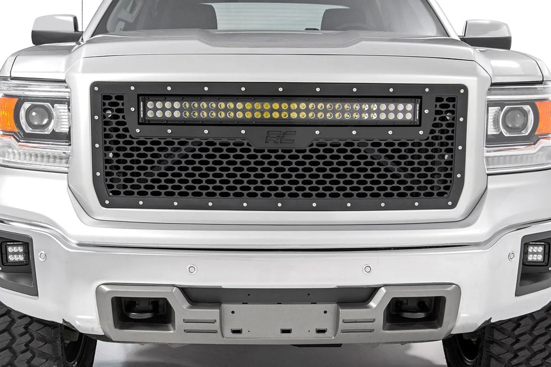 Rough Country Mesh Grille | 30" Dual Row LED | Black | GMC Sierra 1500 2WD/4WD (2014-2015) 70190 - Installation View