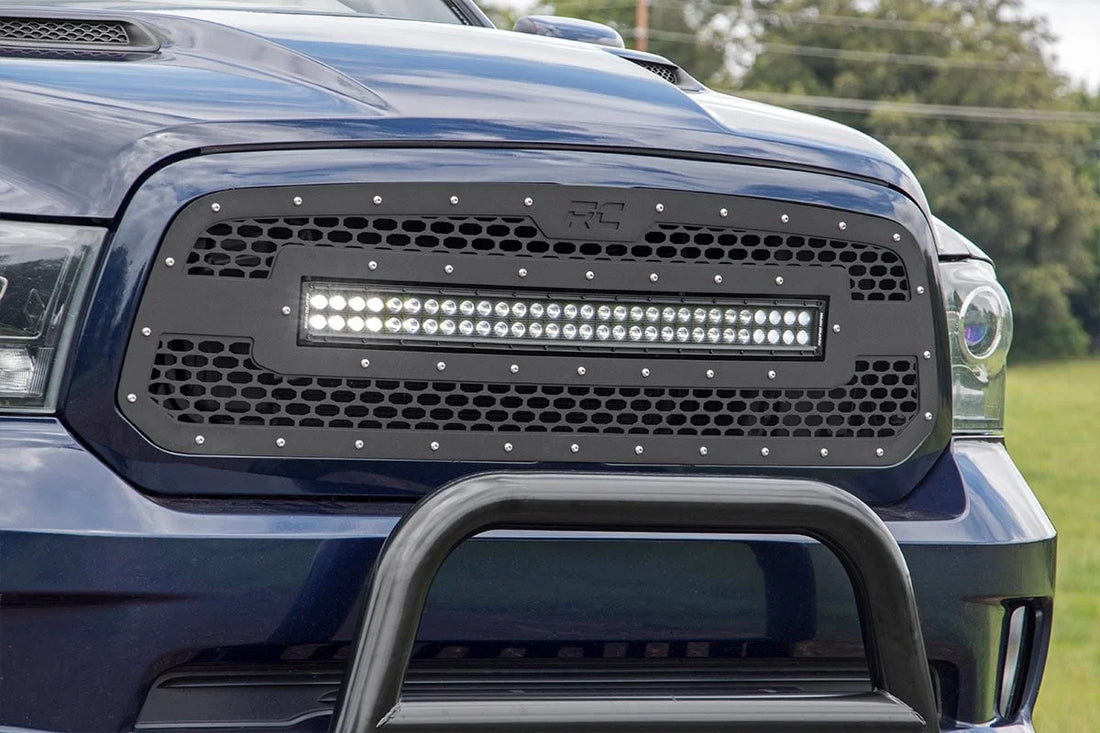 Rough Country Mesh Grille | 30" Dual Row LED | Black | Ram 1500 2WD/4WD (2013-2018 & Classic) 70199 - Additional View 5