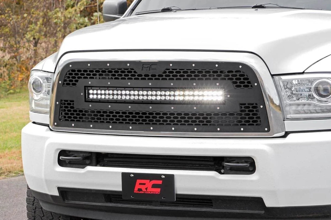 Rough Country Mesh Grille | 30" Dual Row LED | Black | Ram 2500/3500 2WD/4WD (2013-2018) 70152 - Installation View