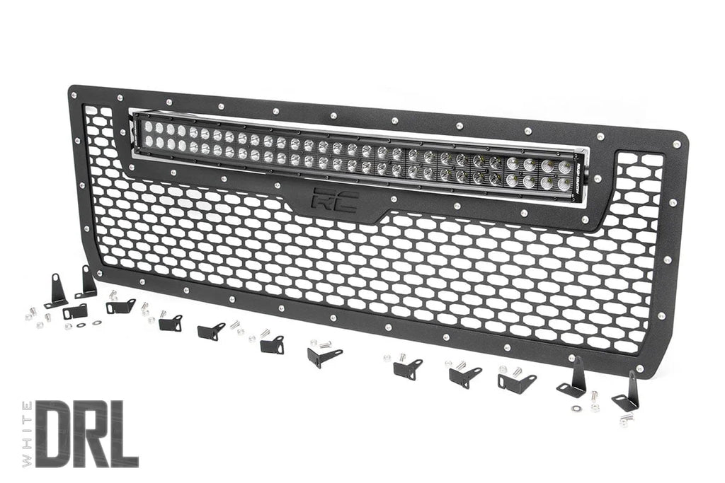 Rough Country Mesh Grille | 30" Dual Row LED | Black | White DRL | GMC Sierra 1500 (14-15) 70190DRL - Main Product View