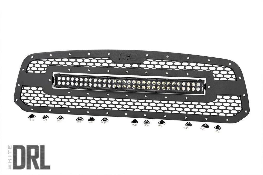Rough Country Mesh Grille | 30" Dual Row LED | Black | White DRL | Ram 1500 2WD/4WD (13-18 & Classic) 70199DRL - Main Prod...