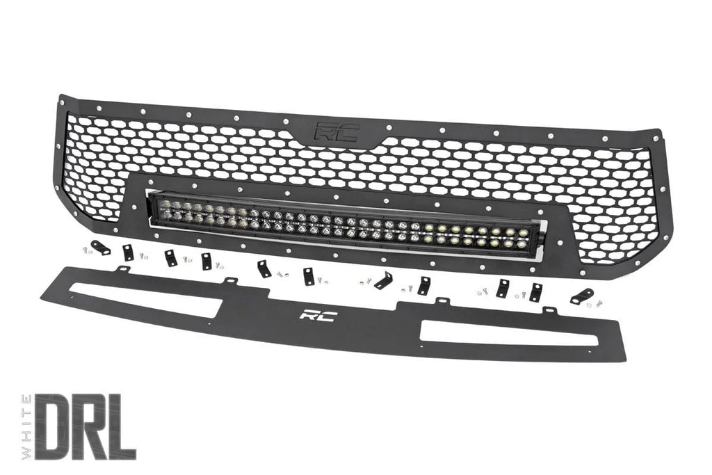 Rough Country Mesh Grille | 30" Dual Row LED | Black | White DRL | Toyota Tundra (14-17) 70225 - Main Product View