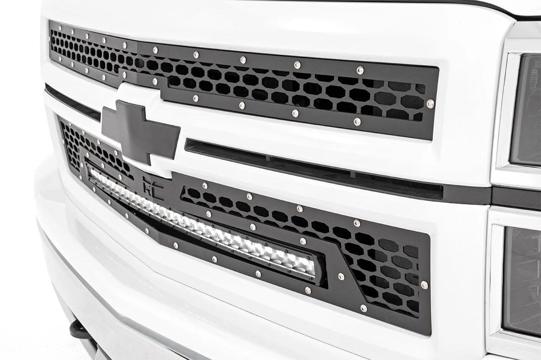 Rough Country Mesh Grille | 30" Single Row LED | Black | Chevy Silverado 1500 (14-15) 70103 - Installation View