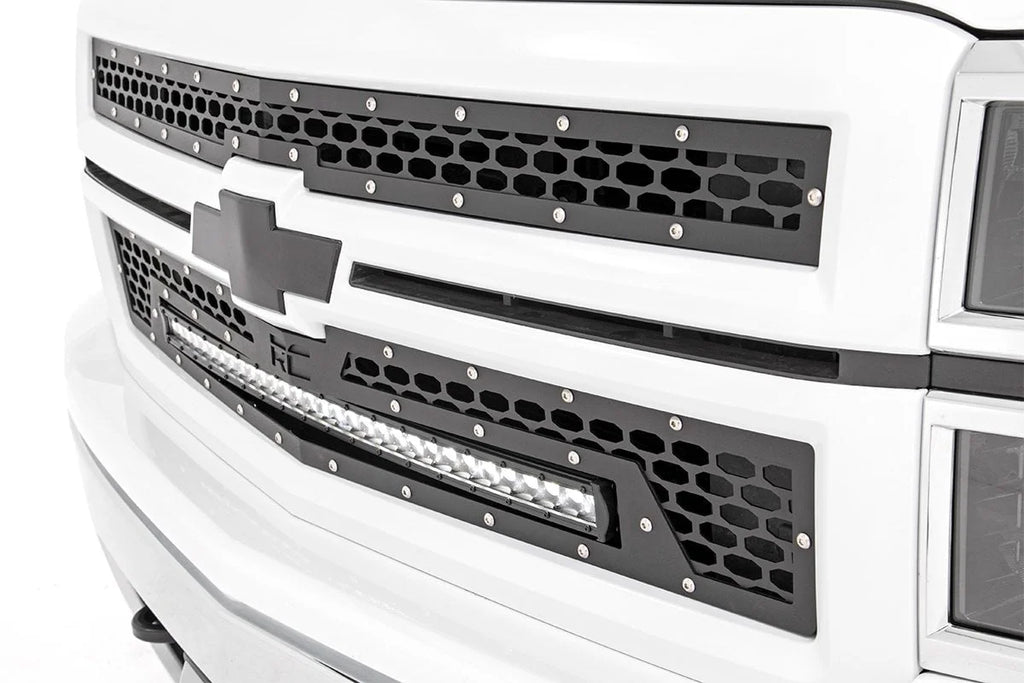 Rough Country Mesh Grille | 30" Single Row LED | Black | Chevy Silverado 1500 (14-15) 70103 - Installation View