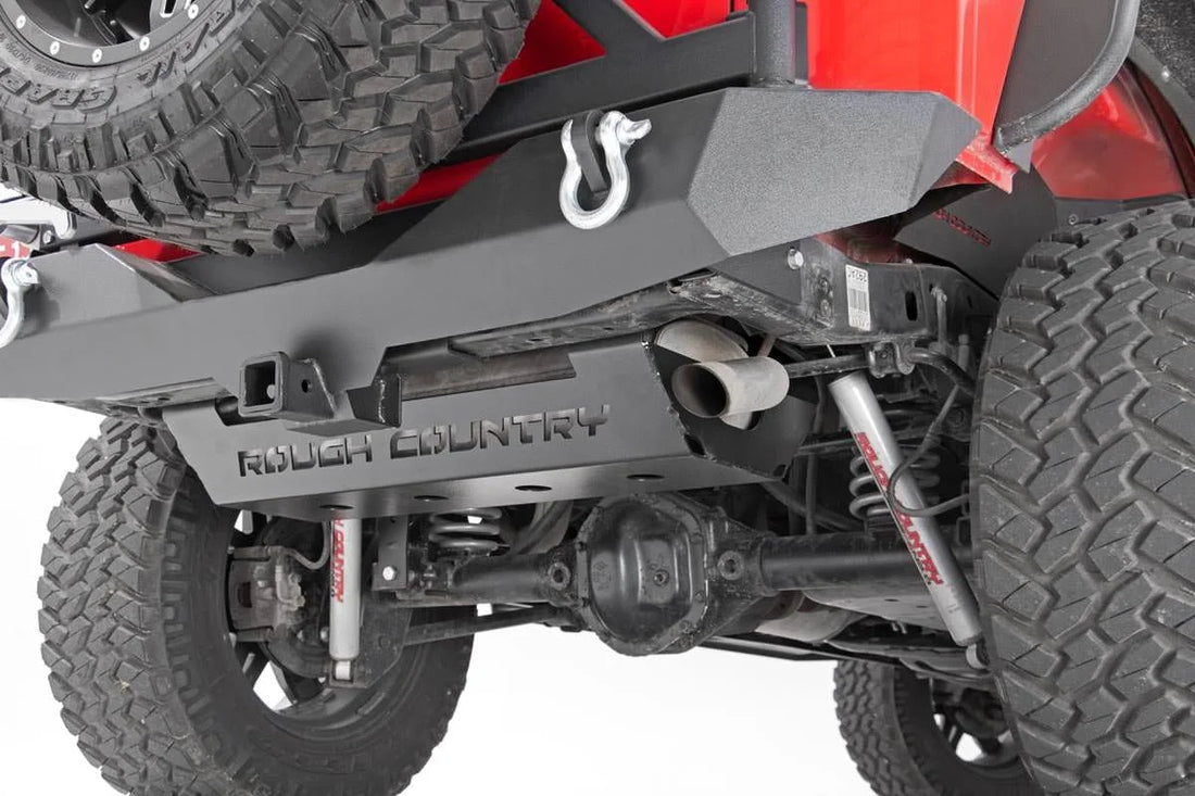 Rough Country Muffler Skid Plate | Jeep Wrangler JK/Wrangler Unlimited  (2007-2018) 779 - Installation View