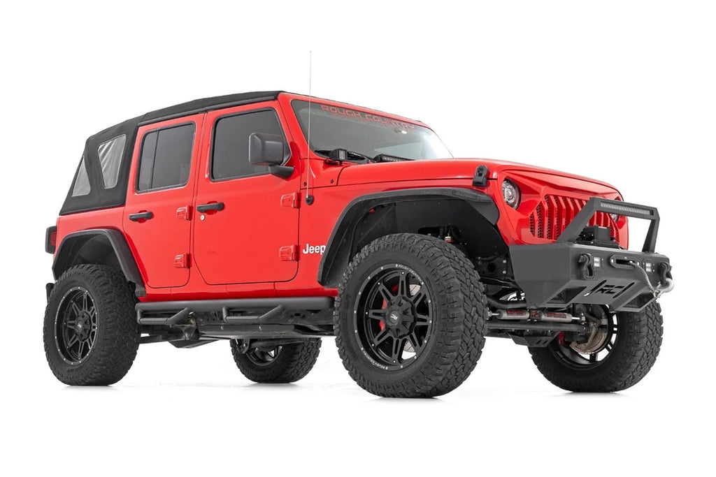 Rough Country Nerf Steps | Wheel to Wheel | 4 Door | Jeep Wrangler Unlimited 4WD (18-26) - Back View