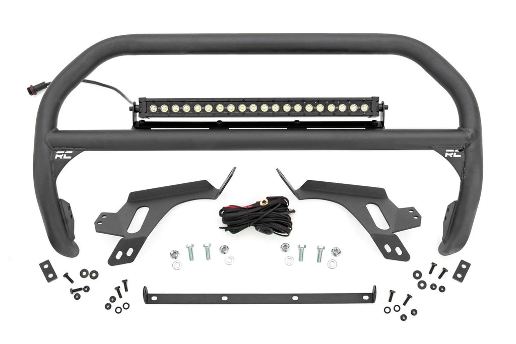 Rough Country Nudge Bar | w/ Tow Hooks | 20 Inch BLK DRL Single Row LED | Ford Bronco Sport (21-24) - Main Product View