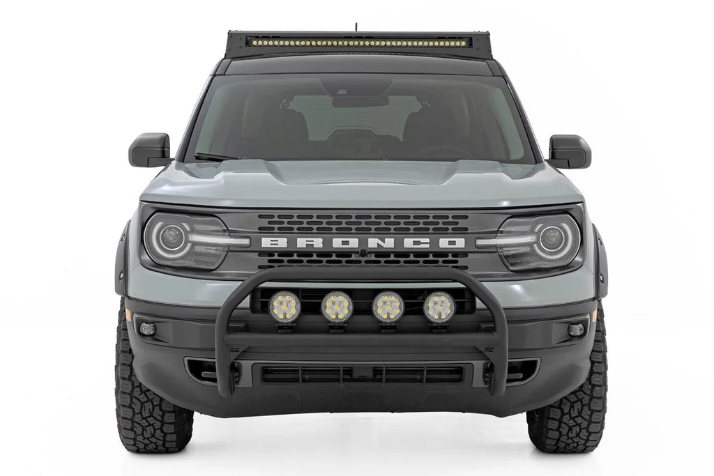 Rough Country Nudge Bar | w/ Tow Hooks | 20 Inch BLK DRL Single Row LED | Ford Bronco Sport (21-24) - Installation View
