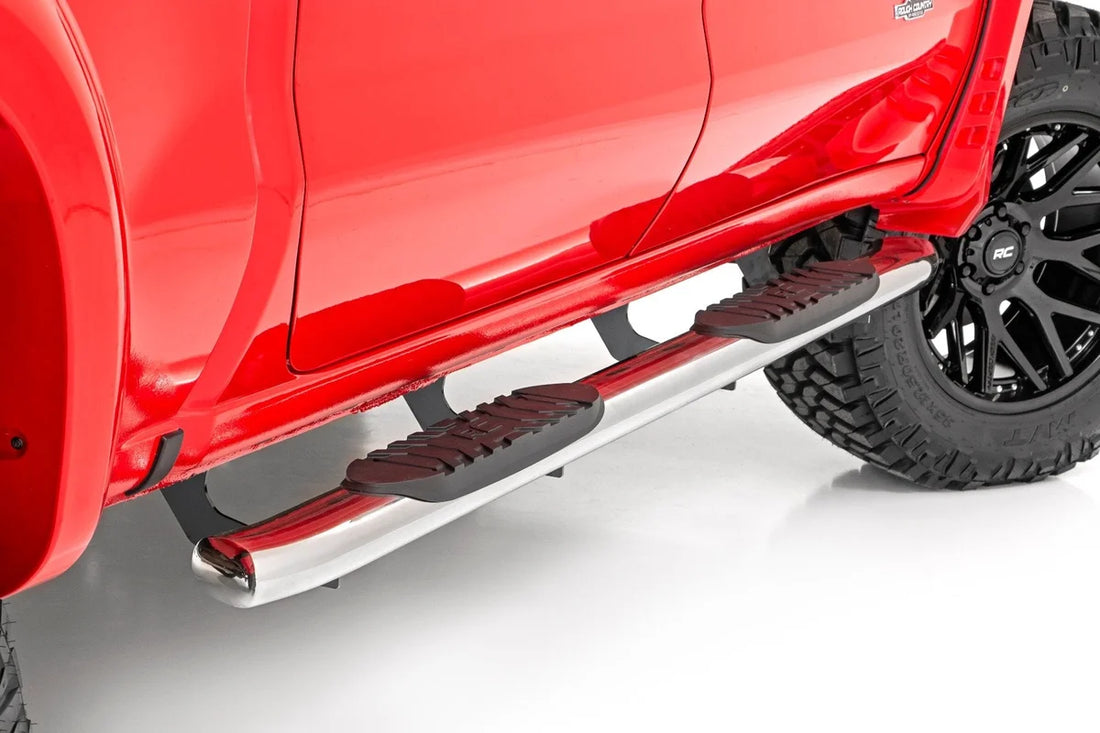 Rough Country Oval Nerf Steps | Stainless | Crew Cab | Chevy/GMC 1500/2500HD/3500HD (19-24) 21002S - Back View