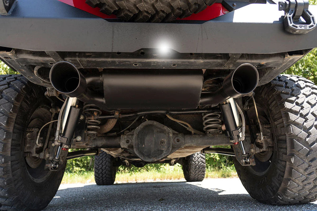 Rough Country Performance Exhaust | Dual Outlet | Jeep Wrangler JK/Wrangler Unlimited (07-18) 96002A - Installation View